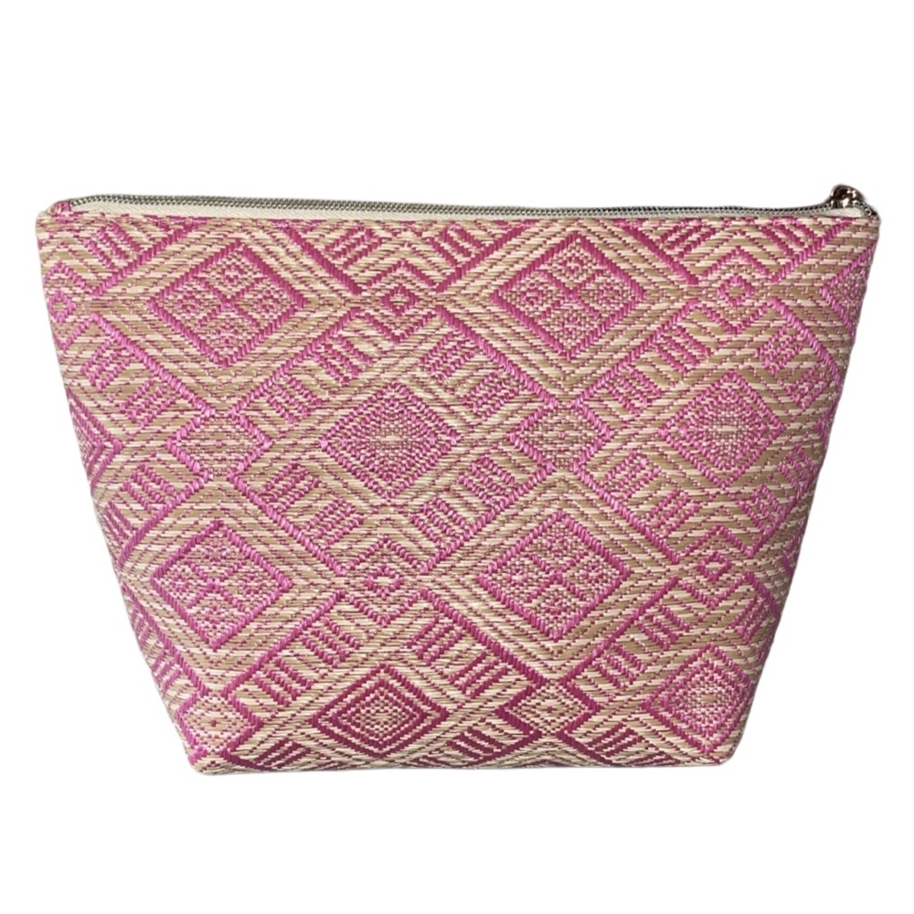 ONLY 1! Stephanie Johnson Pink & Tan Laura Woven Cosmetic Bag Raffie